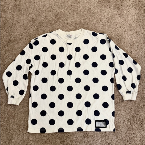 Vintage Bongo Shirt Women size Large Navy PolkaDot Cotton Casual Long Sleeve - Picture 1 of 16
